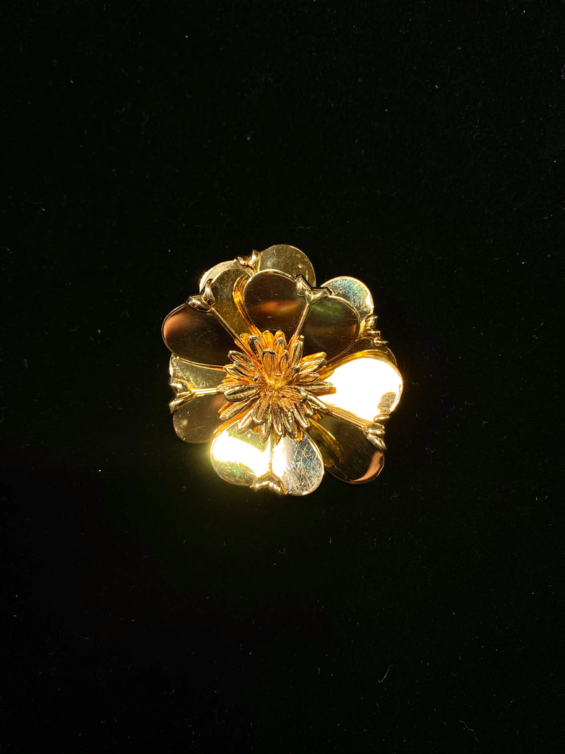 CARTIER Vintage 1960s 18K Yellow Gold Flower Brooch Pin